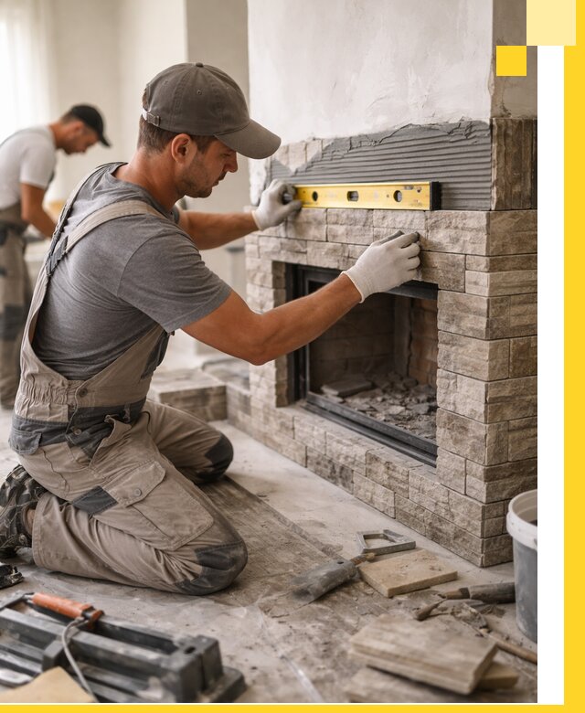 Облицовка каминов в Ялуторовске, монтаж и отделка натуральным камнем