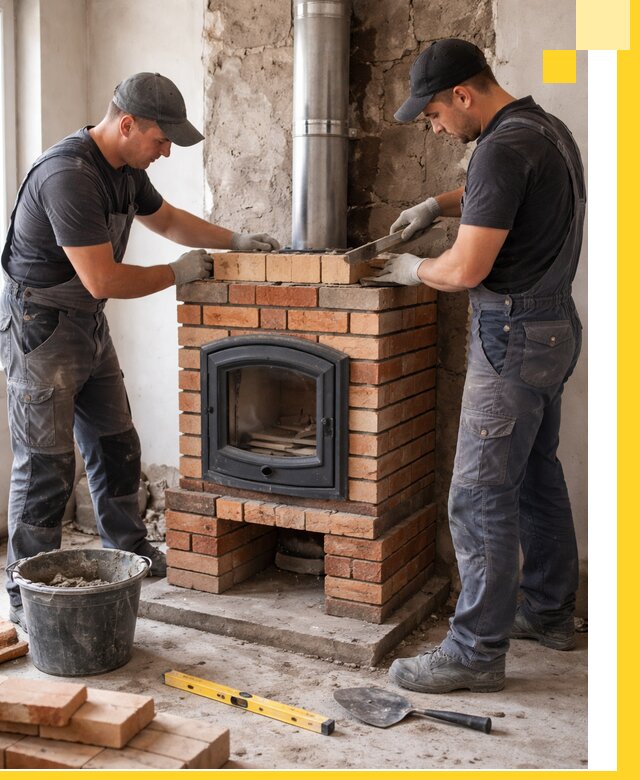 Монтаж печи камина под ключ в Ялуторовске с гарантией и пусконаладкой