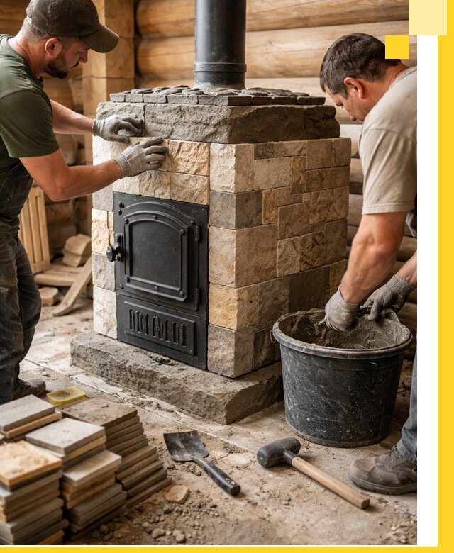 Облицовка банной печи под ключ в Ялуторовске: камень и плитка