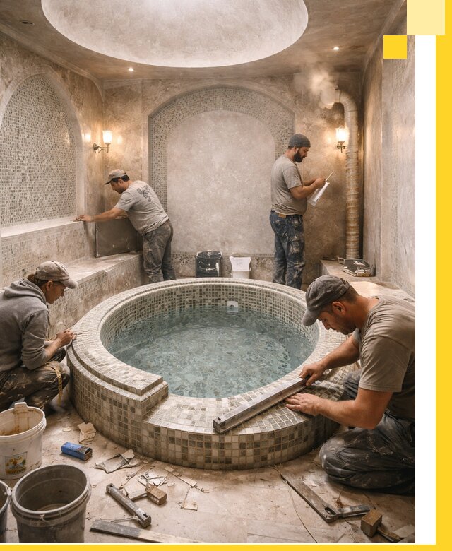 Профессиональное строительство хамама с бассейном в Ялуторовске под ключ