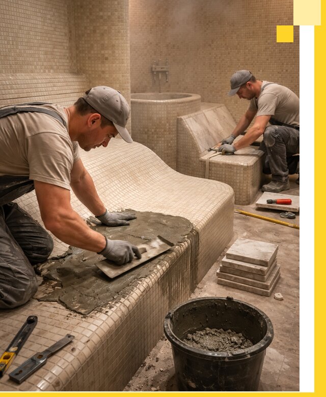 Лежаки для хамама под ключ в Ялуторовске, проект и монтаж